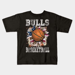 American Flag Personalized Bulls Proud Name Basketball Kids T-Shirt